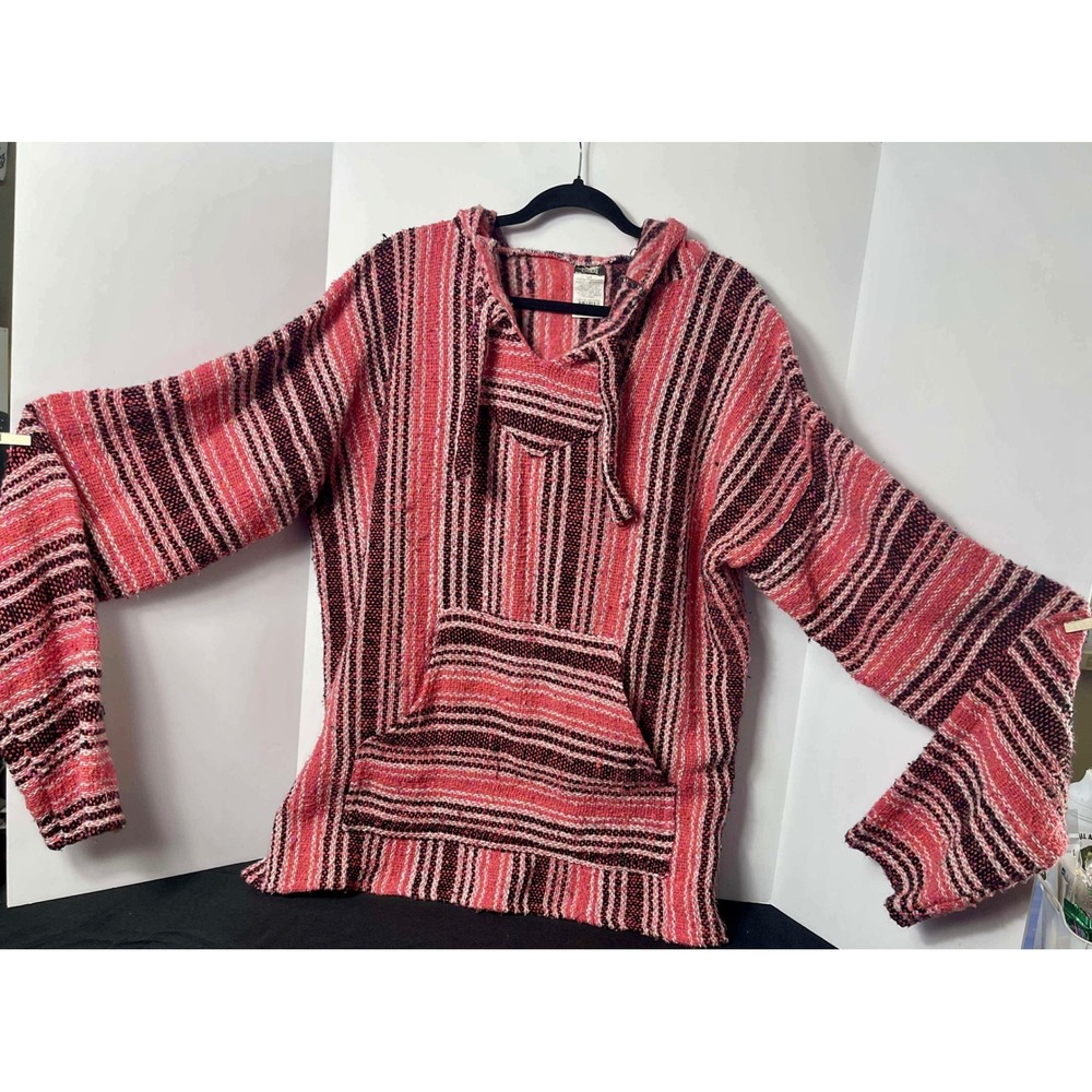 Öland Outdoors Baja Hoodie Drug Rug Pullover Pink Striped Y2K Large